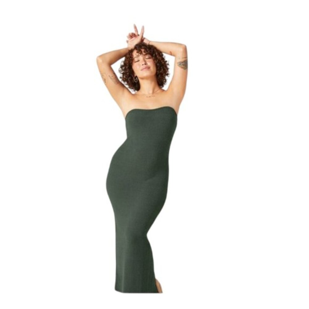 Yitty Fabletics Dress Womens 2X Green Pet‎ Me Strapless Lounge Sherpa Cozyluxe